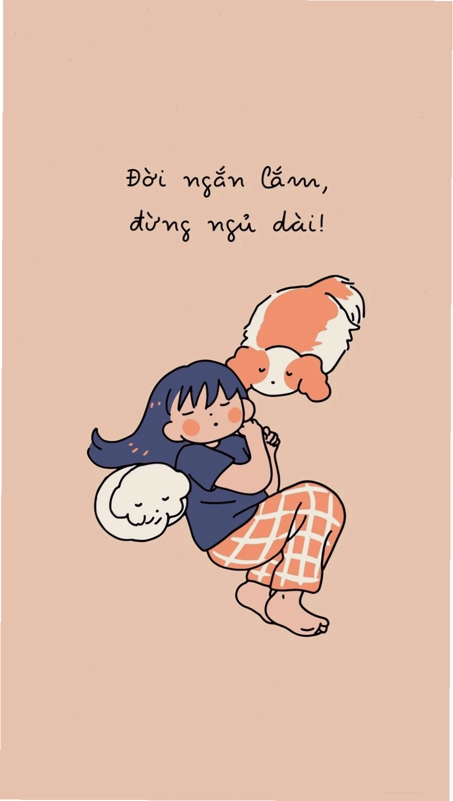 Hình nền điện thoại vẽ cô gái và cún con đáng yêu