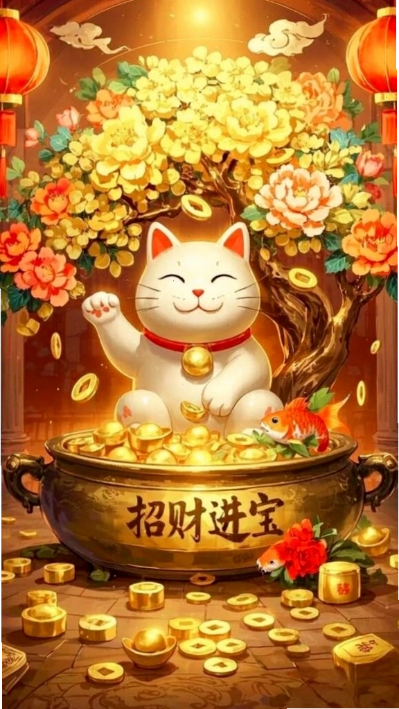 Hình nền đồng tiền may mắn với họa tiết cổ điển và dây đỏ may mắn