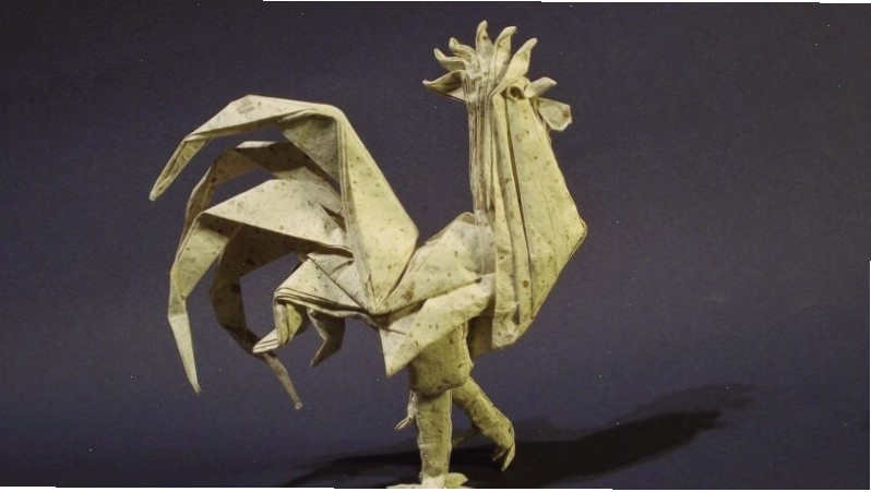 Hình nền gà trống origami đơn giản màu tối