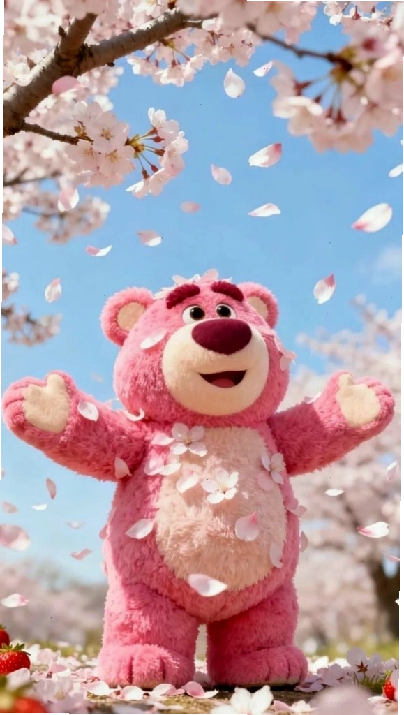 Hình nền gấu cute tung tăng giữa không gian mùa xuân, tràn đầy sức sống