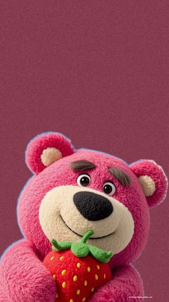 Hình nền gấu Lotso ôm dâu tây, biểu tượng của sự dễ thương và ngọt ngào