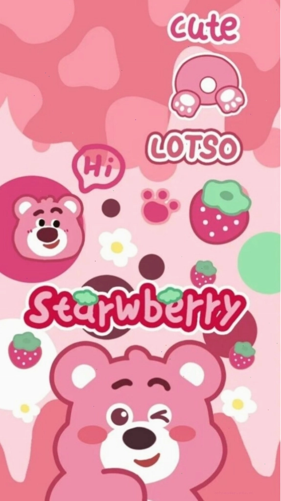 Hình nền gấu Lotso phong cách sticker hồng, tạo hiệu ứng độc đáo