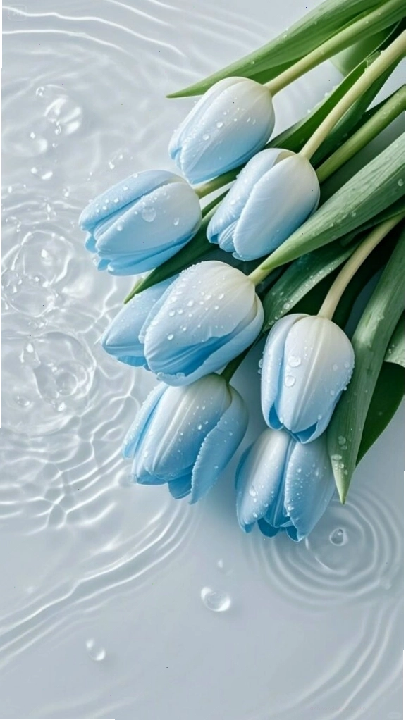 Hình nền hoa tulip nở rộ trong sương sớm, tạo vẻ đẹp thanh khiết