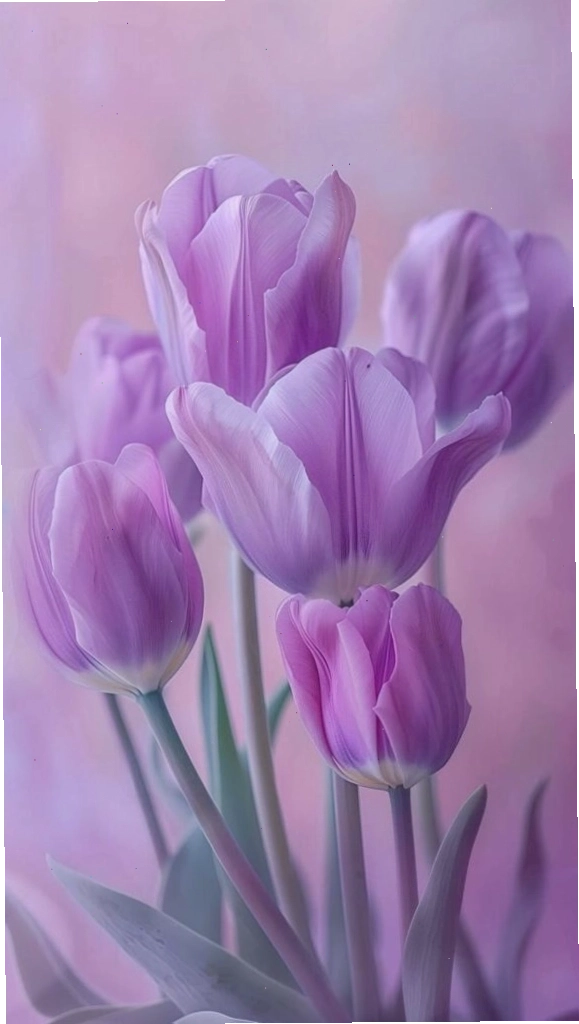 Hình nền hoa tulip tím mơ màng lãng mạn trong không gian huyền ảo
