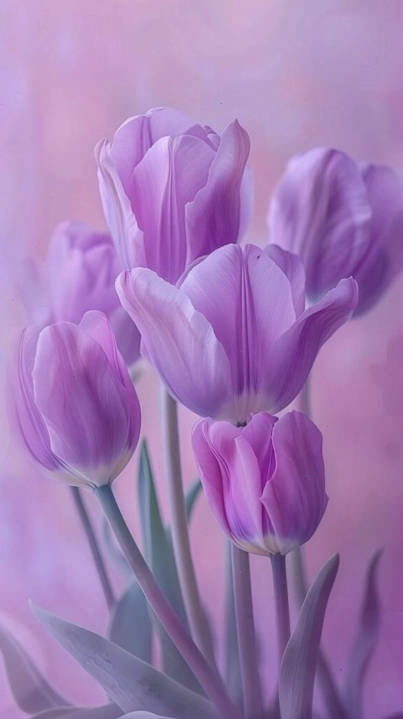 Hình nền hoa tulip tím mơ màng, với ánh sáng dịu nhẹ bao phủ