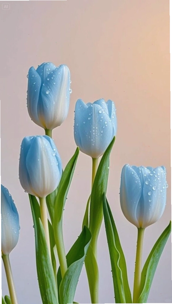 Hình nền hoa tulip xanh trên nền vải lanh mộc mạc