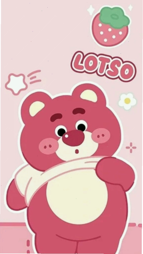 Hình nền Lotso đứng thẳng với nền hồng pastel nhẹ nhàng, thanh thoát