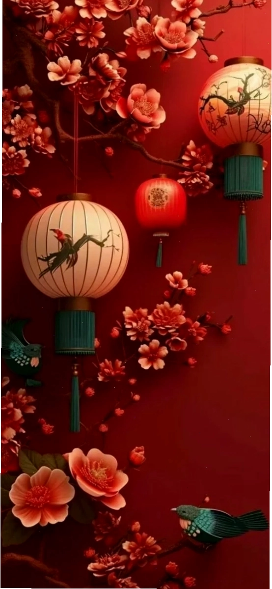 Hình nền màu đỏ cute với các khối hình học