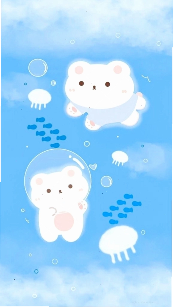 Hình nền màu xanh dương với chú gấu trắng dễ thương