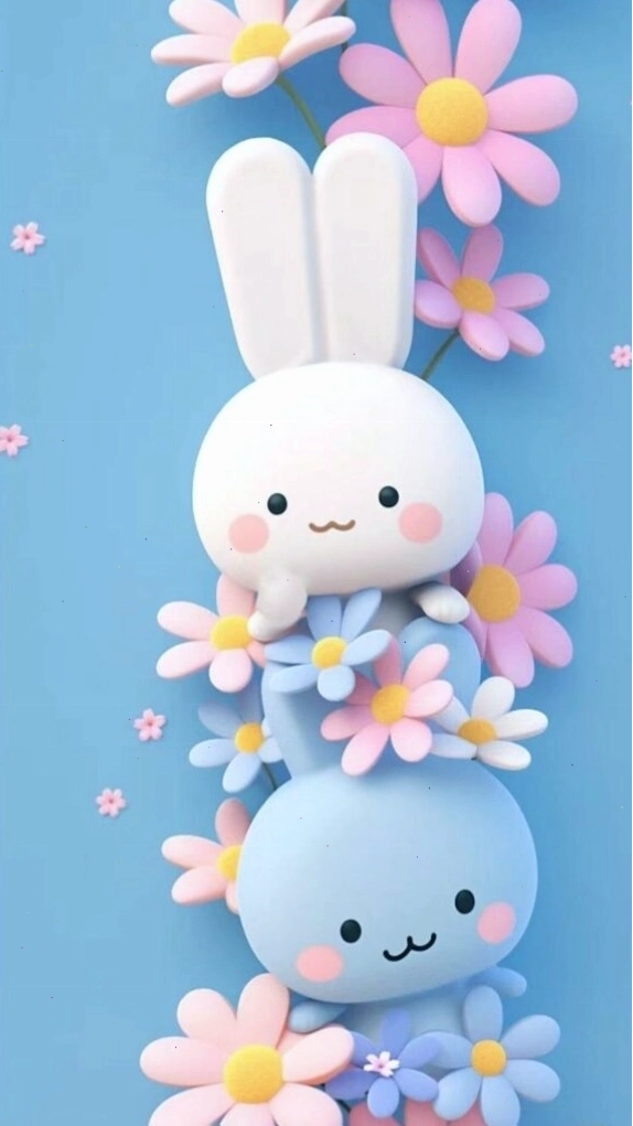 Hình nền màu xanh dương với chú thỏ trắng dễ thương