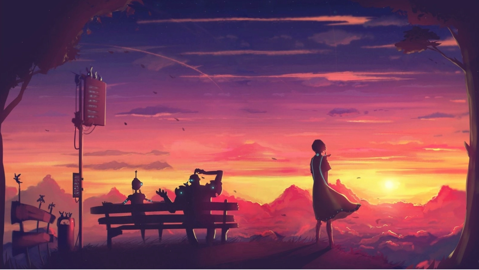 Hình nền máy tính anime với cảnh thành phố về đêm lung linh