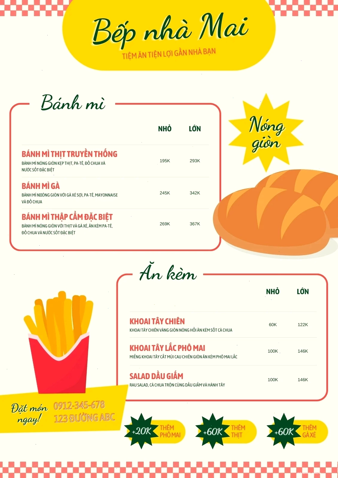Hình nền menu màu kem, vàng và đỏ, phong cách cổ điển cho tiệm bánh mì
