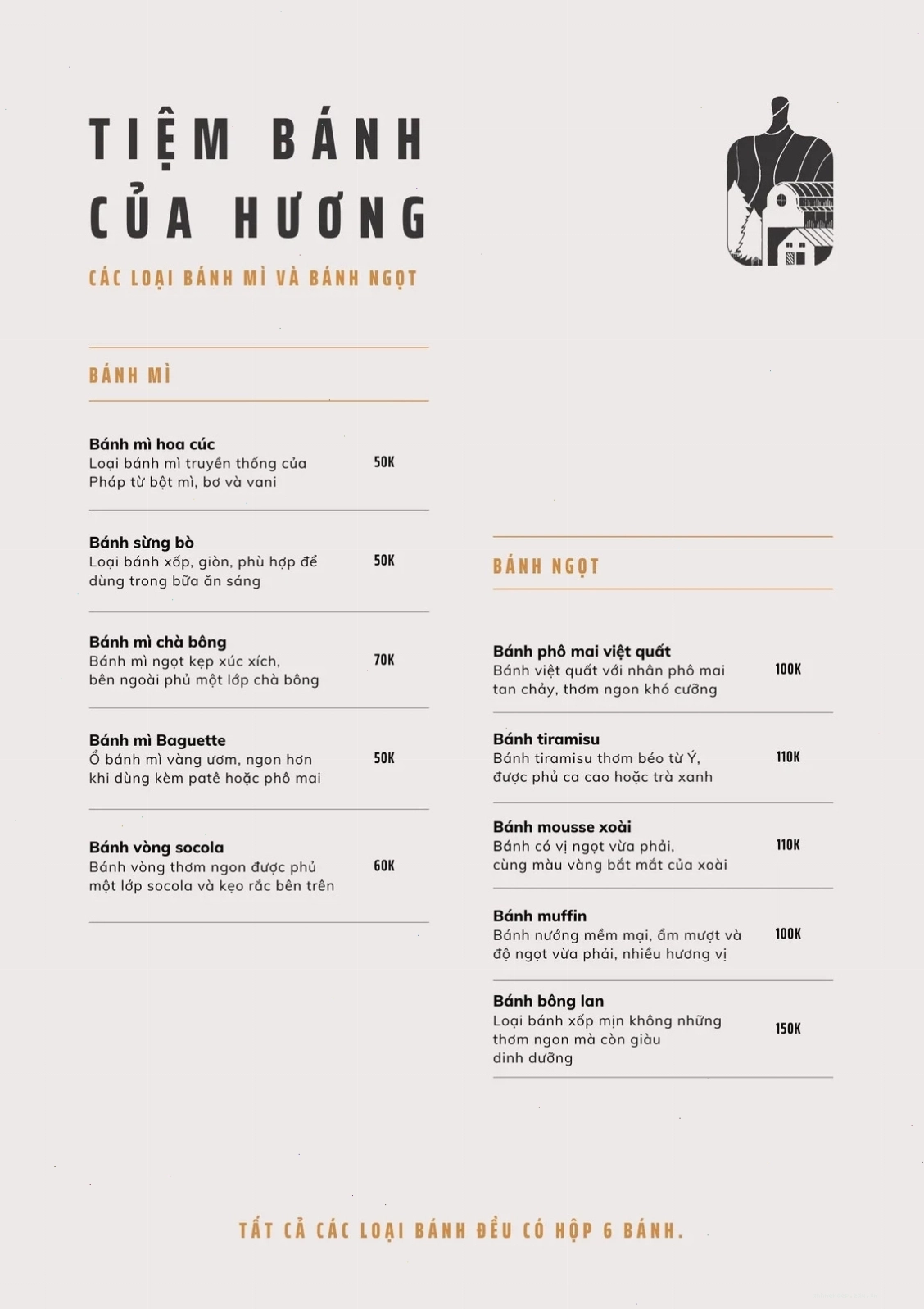 Hình nền menu trắng ngà và vàng, phong cách tối giản, phù hợp cho menu bánh mì