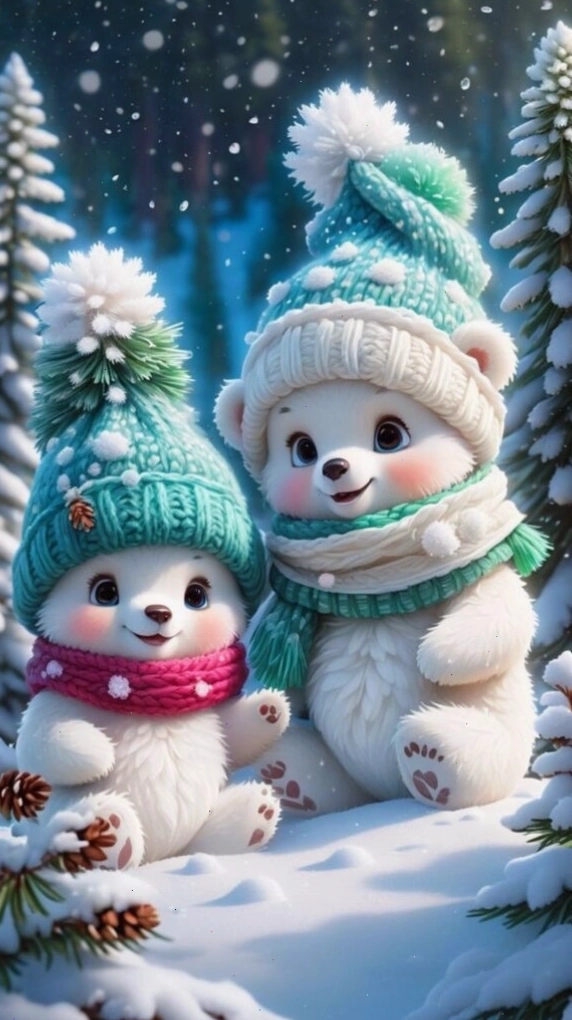 Hình nền người tuyết đôi đội mũ len ngộ nghĩnh