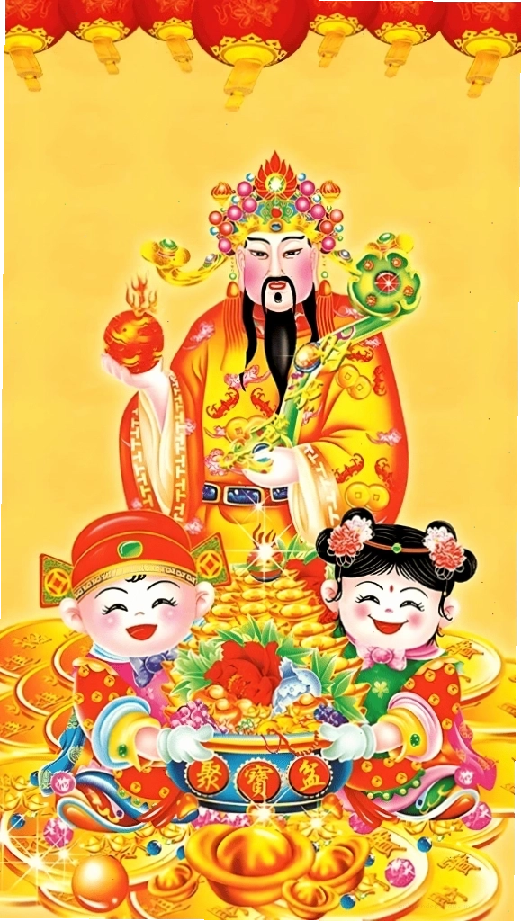 Hình nền Ông Thần Tài cầm thỏi vàng, ý nghĩa chiêu tài tấn bảo