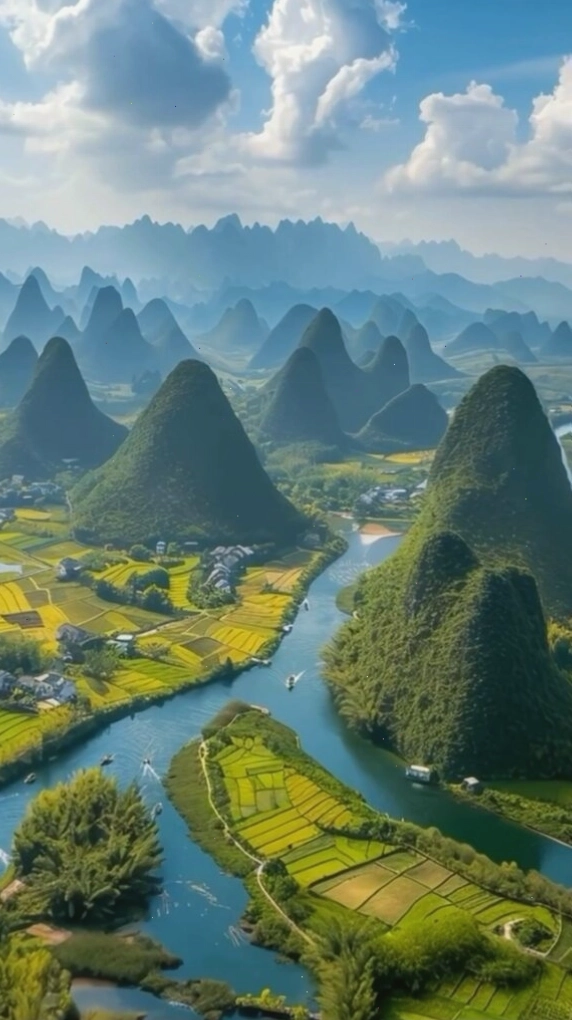 Hình nền phong cảnh với dòng sông xanh uốn lượn qua thung lũng núi đá