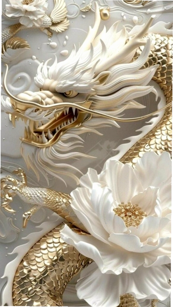 Hình nền rồng trắng hoa nở uy nghi cho người mệnh Kim