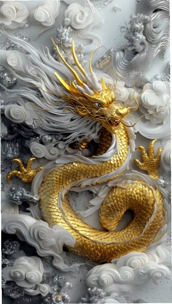 Hình nền rồng vàng uy quyền bay lượn, biểu tượng cho sức mạnh và tài lộc cho người mệnh Kim