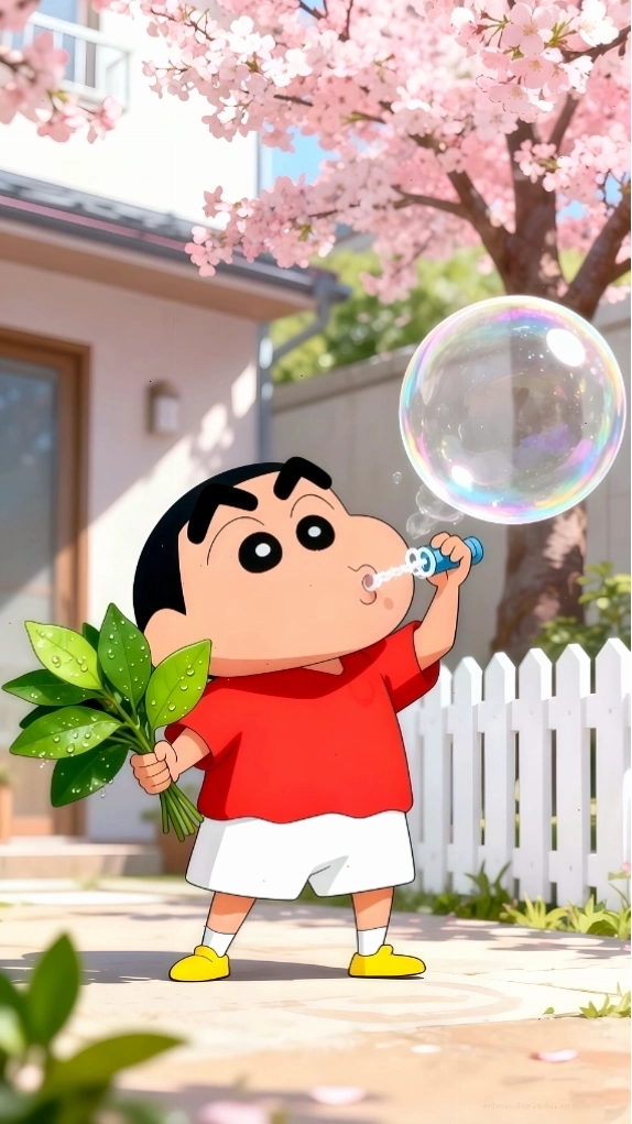Hình nền Shin cậu bé Shin thổi bong bóng vui vẻ