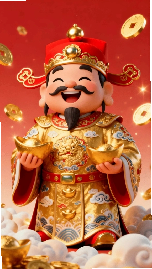 Hình nền Thần Tài bên cây vàng mang đến tài lộc dồi dào