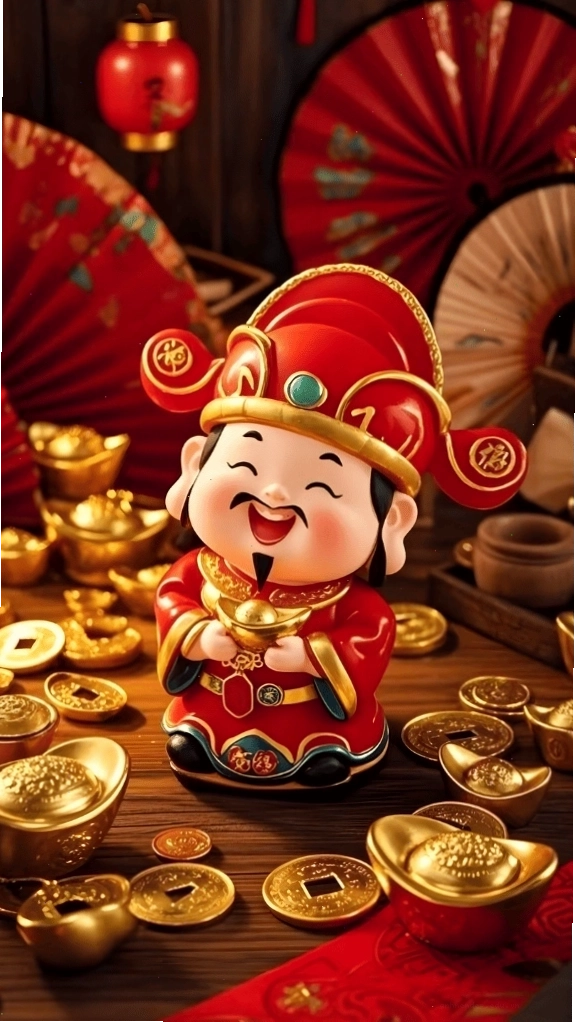 Hình nền Thần Tài ngồi trên đống vàng mang lại phú quý