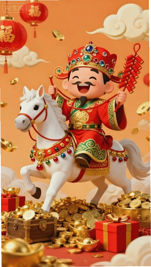 Hình nền Thần Tài và hai đứa bé mang lại niềm vui và tài lộc