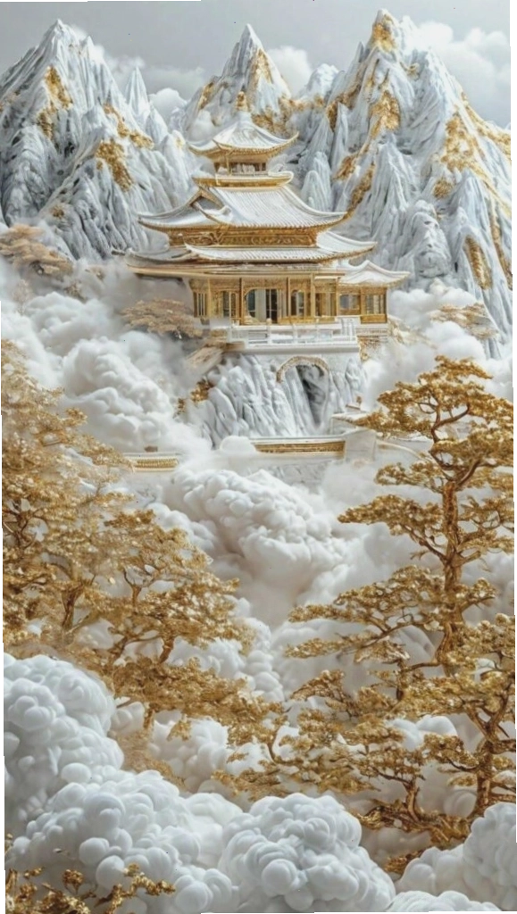 Hình nền tháp cổ trong mây