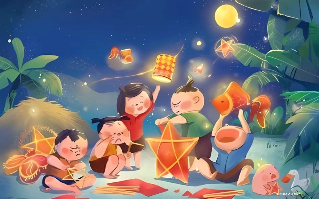 Hình nền thiếu nhi làm lồng đèn chuẩn bị đón Trung thu