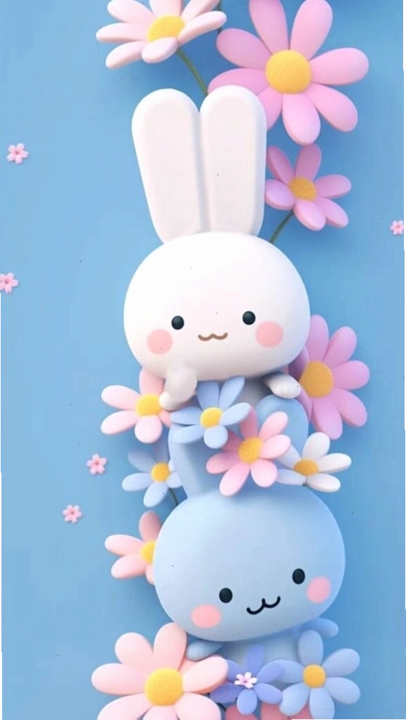Hình nền xanh dương với chú thỏ trắng đáng yêu