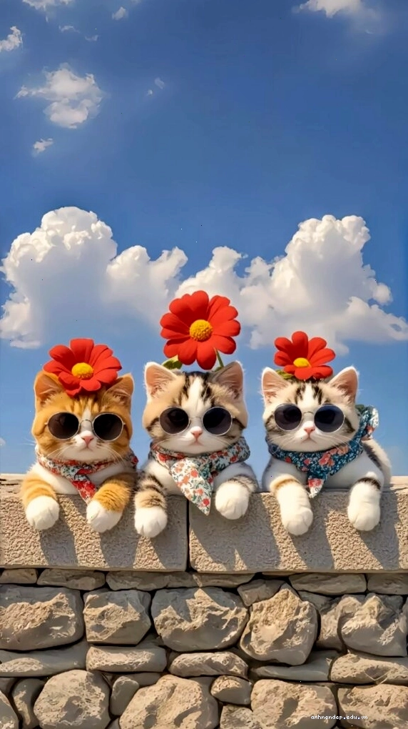 Hội mèo ngồi trên bức tường đá cổ kính