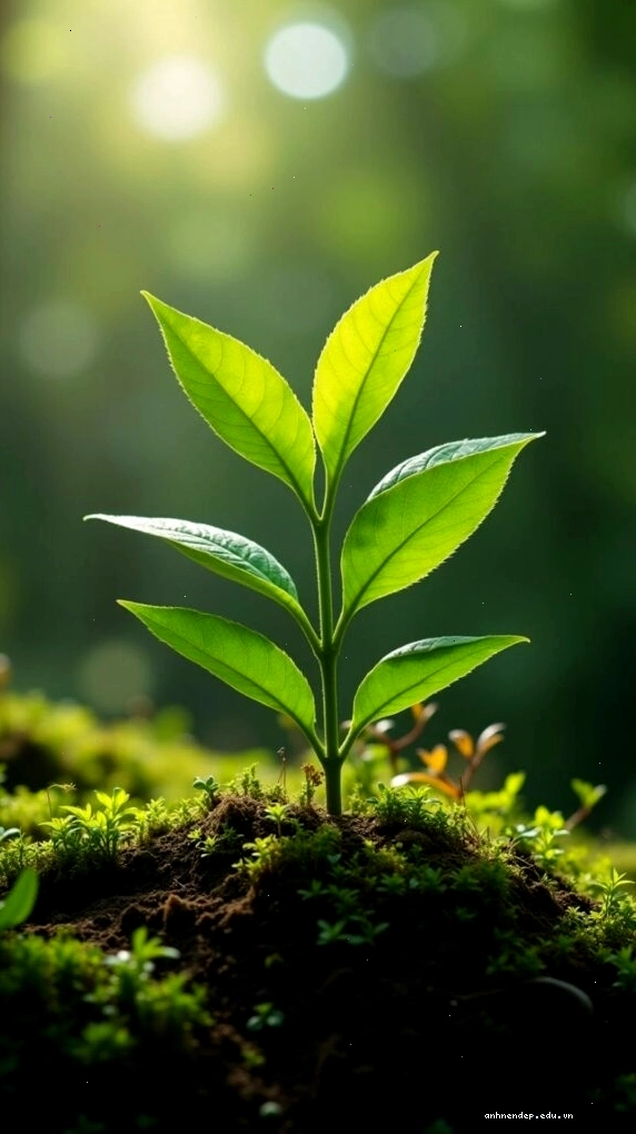 Mầm cây trà phát triển tươi tốt biểu tượng cho sự khởi đầu mới