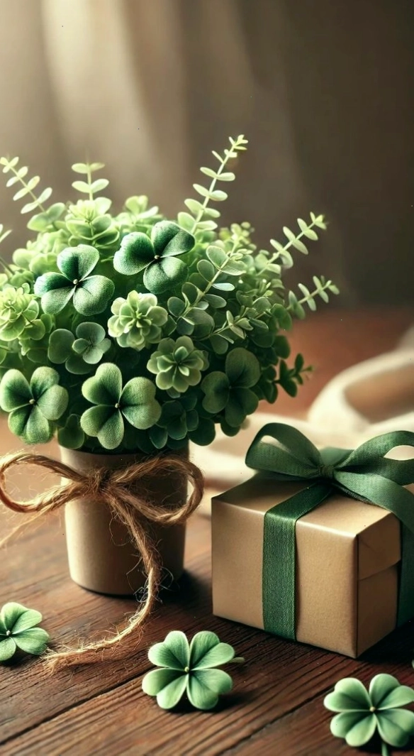 Màn hình điện thoại với hình nền cỏ 4 lá tinh tế