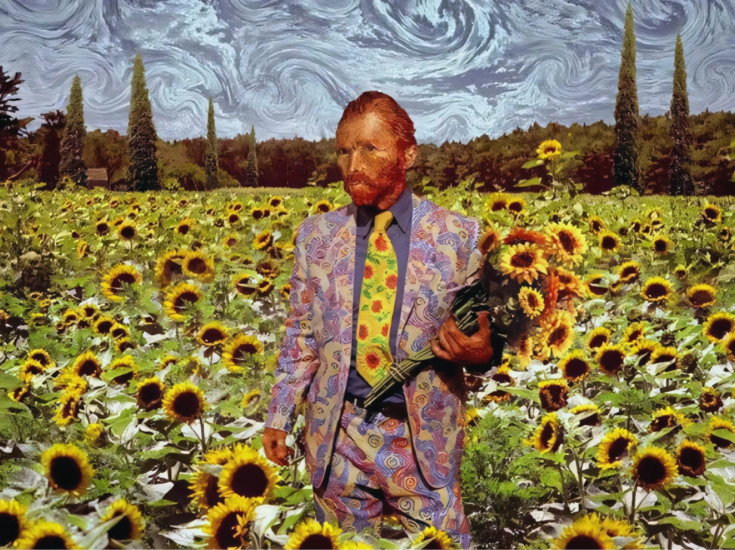 Mẫu hình nền hoa hướng dương Van Gogh, minh họa sự đa dạng của hình nền thiên nhiên