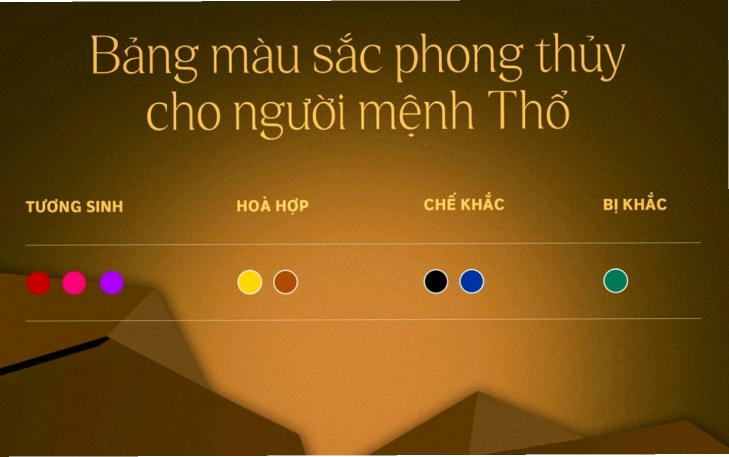 Mệnh Thổ đại diện cho đất, biểu tượng của sự ổn định với màu sắc chủ đạo là vàng, cam, nâu đất