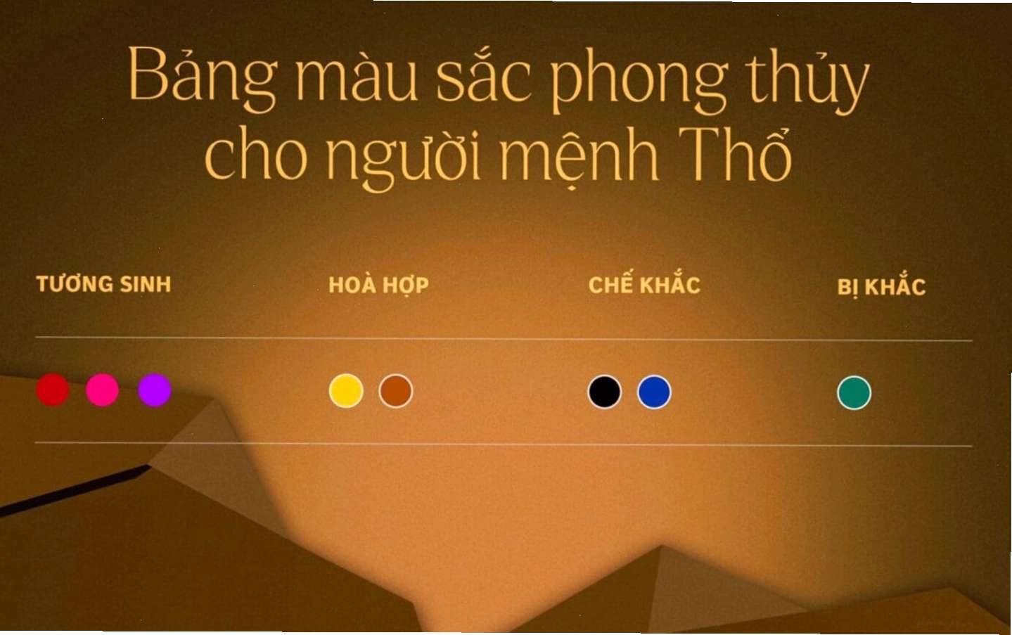 Mệnh Thổ đại diện cho đất, biểu tượng của sự ổn định với màu sắc chủ đạo là vàng, cam, nâu đất