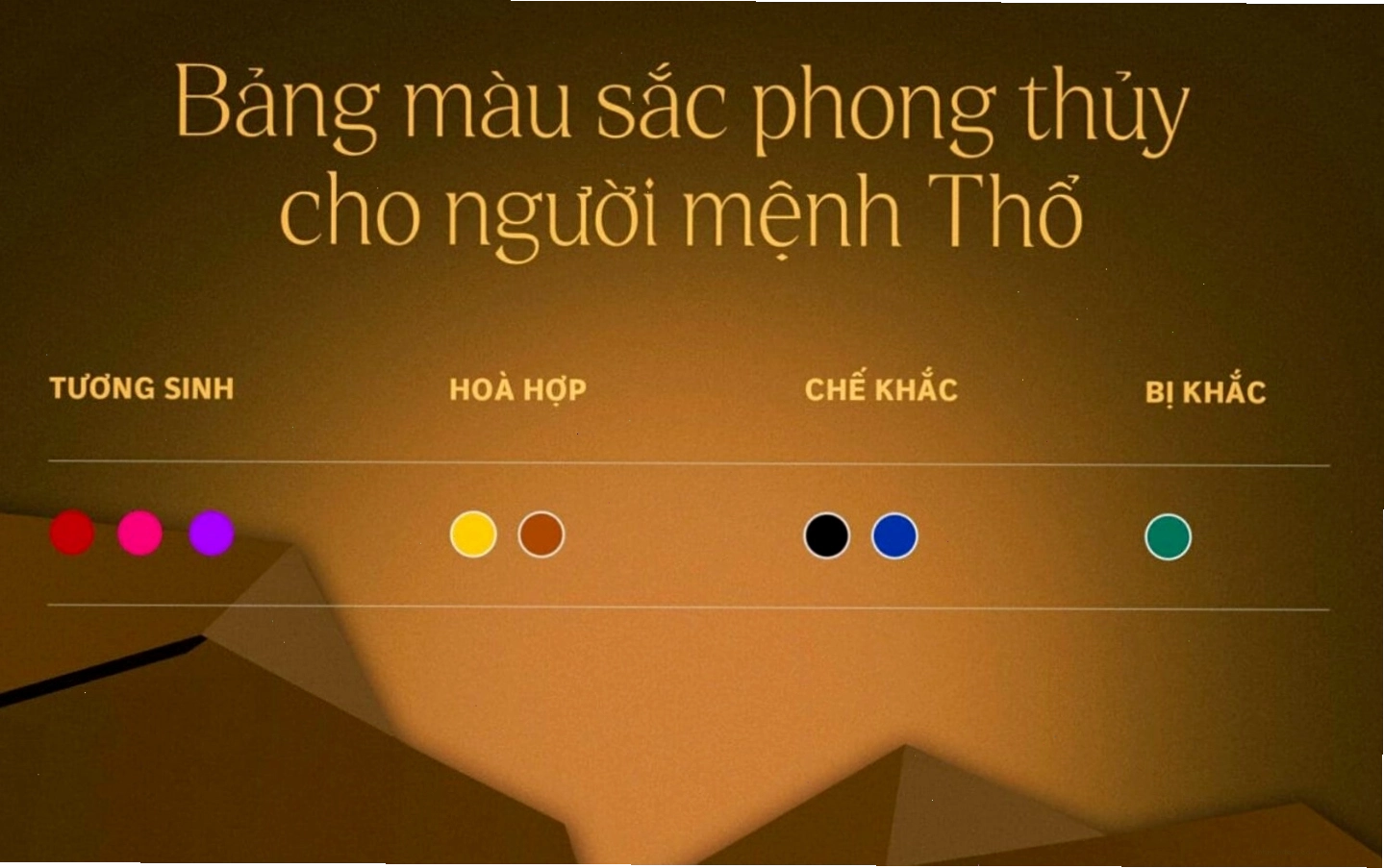 Mệnh Thổ đại diện cho đất với màu sắc chủ đạo là vàng, cam, nâu đất