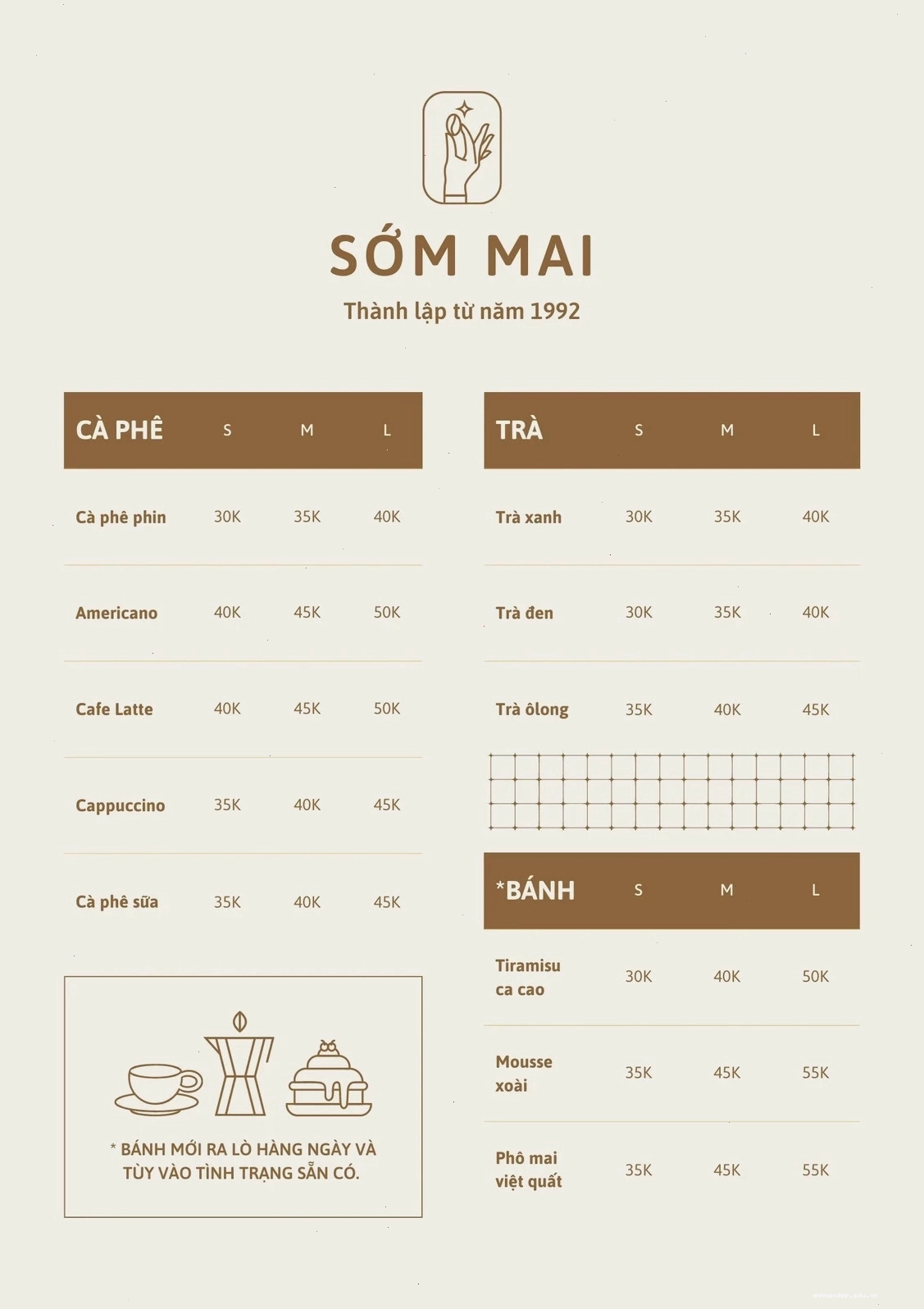 Menu be và nâu đơn giản cho quán cà phê