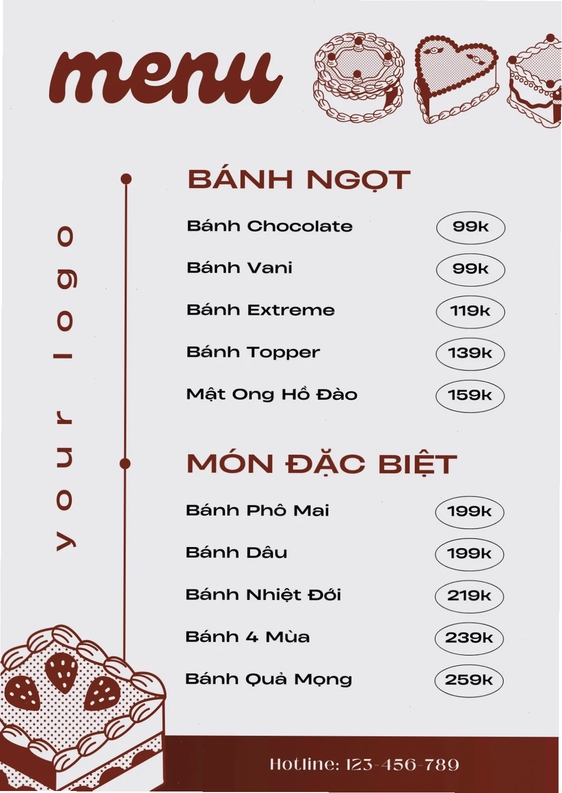 Menu thực đơn tiệm bánh ngọt nhà hàng cổ điển sang trọng màu nâu