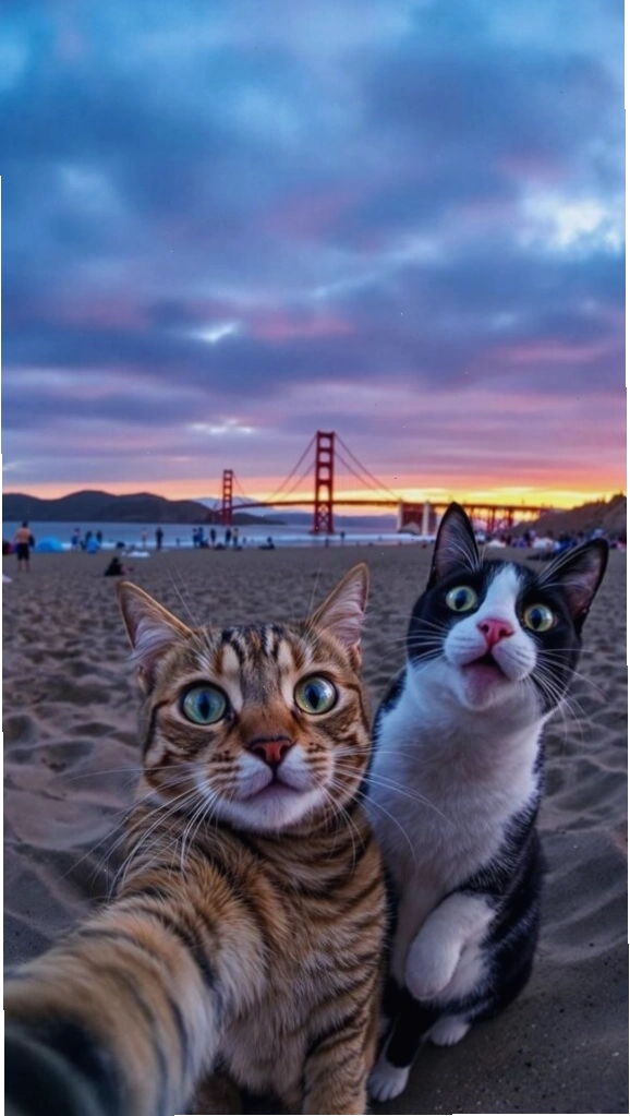 Mèo chụp ảnh selfie dưới ánh hoàng hôn