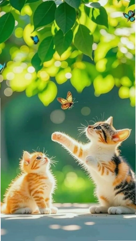 Mèo mẹ và mèo con đùa nghịch trong vườn