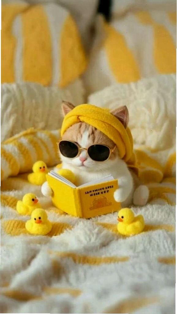 Mèo sành điệu đội mũ và đeo kính đang thư giãn