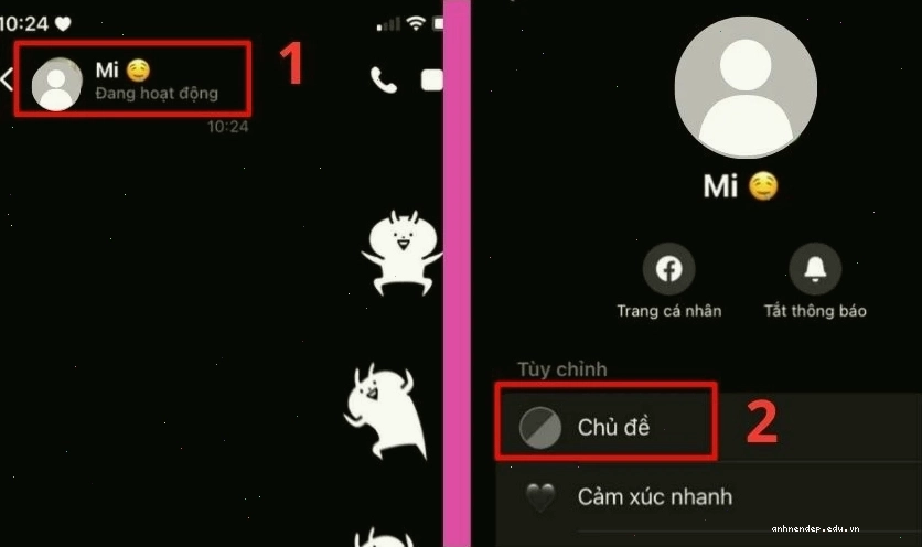 Nhấn chọn tên người đang trò chuyện chọn Chủ đề