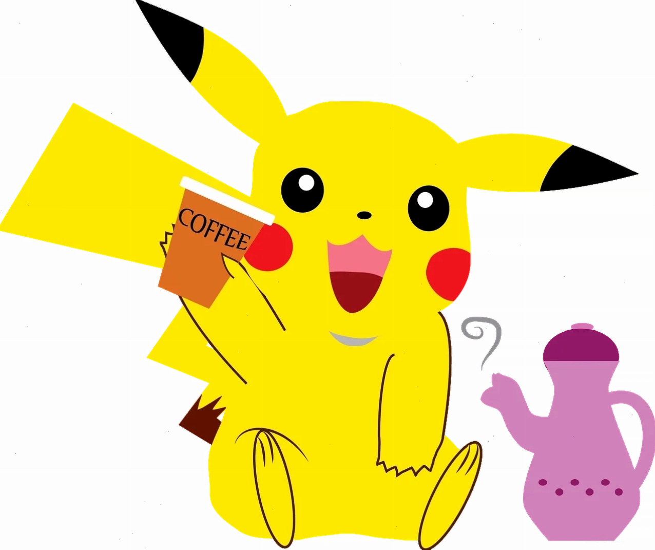 Pikachu ngồi bên ly cà phê, hình ảnh chất lượng cao