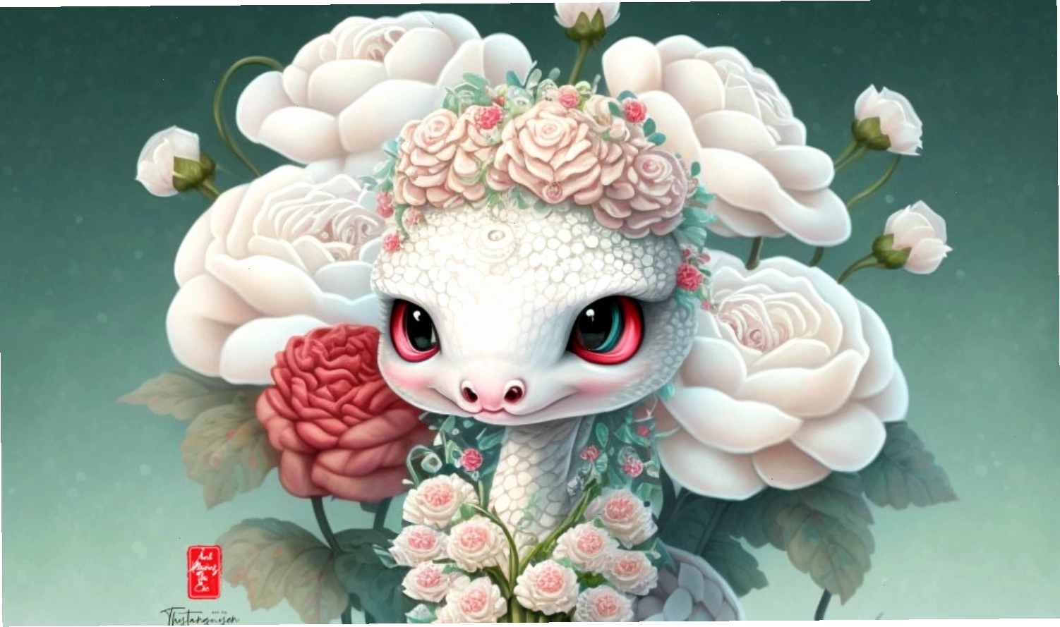 Rắn chibi dễ thương, với đôi mắt to tròn