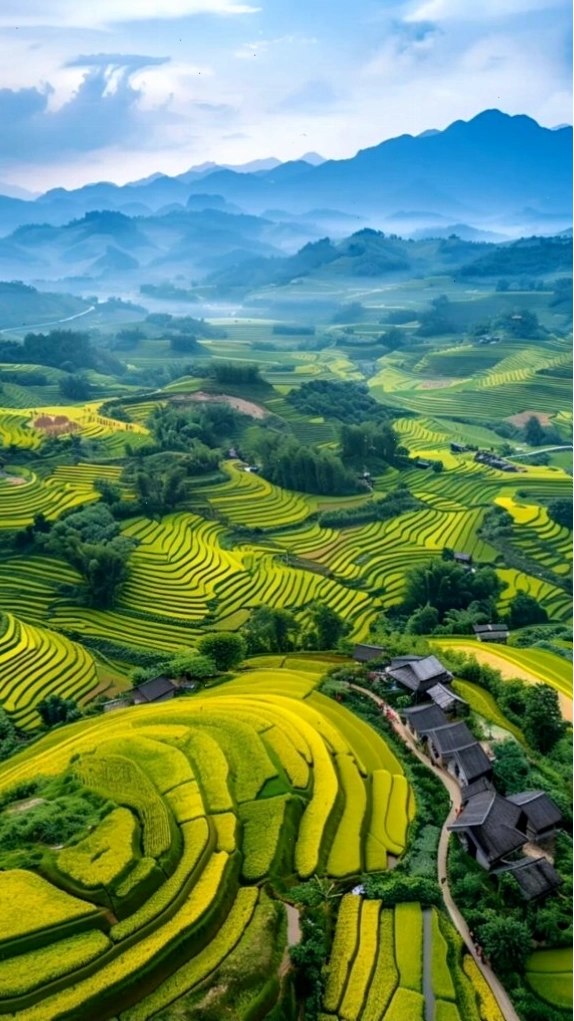 Ruộng bậc thang xanh mướt giữa núi rừng trùng điệp