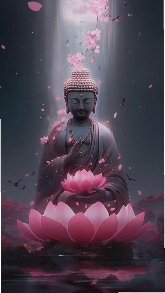 Sen hồng nâng đỡ Đức Phật an nhiên