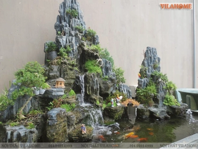 Thác nước kết hợp hòn non bộ tạo cảnh quan thiên nhiên thu nhỏ
