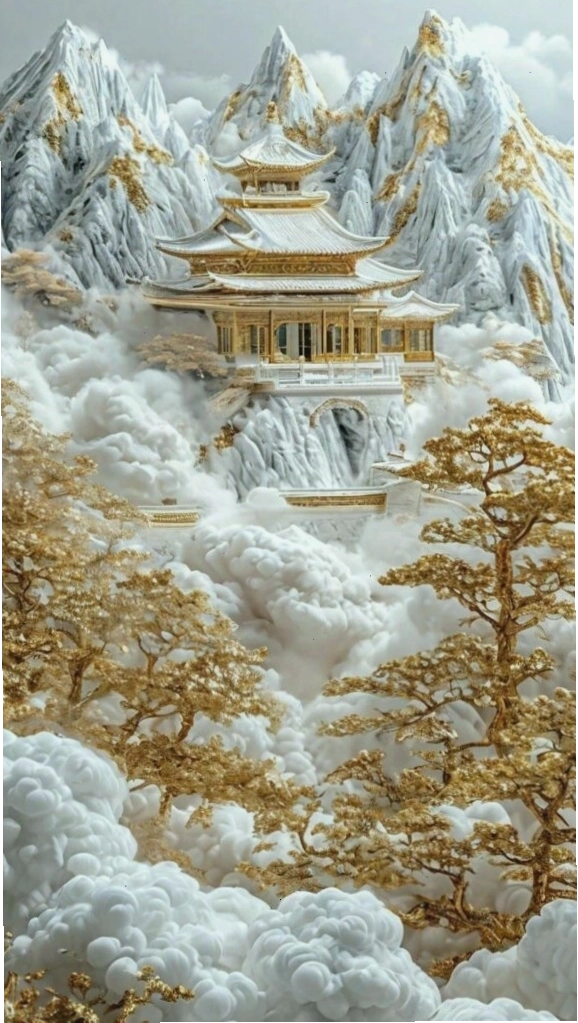 Tháp cổ ẩn mình trong mây