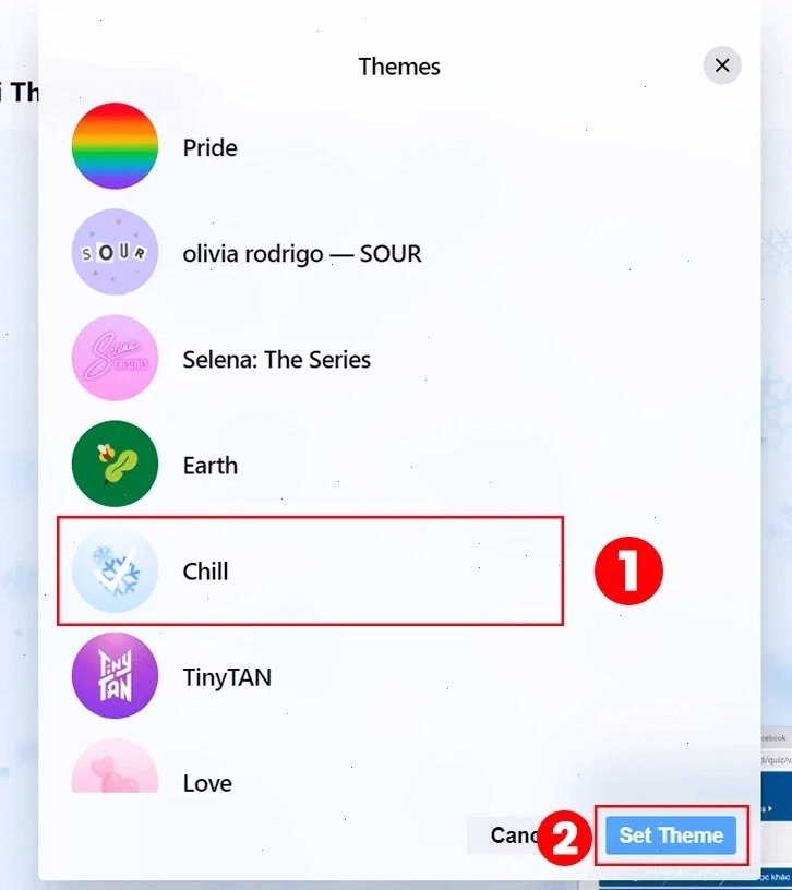 Thư viện chủ đề có sẵn trên Messenger