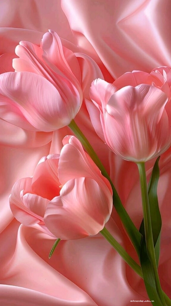 Tulip hồng lụa mềm mại với những cánh hoa xếp lớp tinh tế, trên nền trắng sạch sẽ
